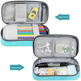 img 2 attached to 📏 Green Pencil Case Pencil Pouch with Zipper, Large Capacity Stationery Organizer Storage Bags - Oxford Fabric 600D, 8.6"x4.2"x2.0" by E4go