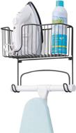 🧺 mdesign metal wall mount ironing board organizer with storage basket - ideal for laundry rooms - holds iron, board, spray bottles, starch, fabric refresher - easy installation - matte black finish логотип