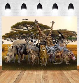 img 3 attached to 🌴 Fanghui 7x5ft Tropical African Forest Jungle Safari Scenic Backdrop: Realistic Animals Giraffe Antelope Lion Photography Background for Photobooth Props and Supplies