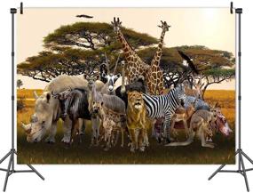 img 1 attached to 🌴 Fanghui 7x5ft Tropical African Forest Jungle Safari Scenic Backdrop: Realistic Animals Giraffe Antelope Lion Photography Background for Photobooth Props and Supplies