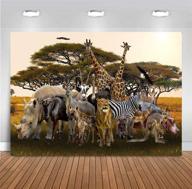 🌴 fanghui 7x5ft tropical african forest jungle safari scenic backdrop: realistic animals giraffe antelope lion photography background for photobooth props and supplies logo