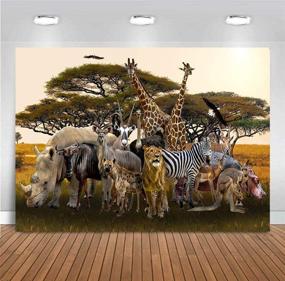 img 4 attached to 🌴 Fanghui 7x5ft Tropical African Forest Jungle Safari Scenic Backdrop: Realistic Animals Giraffe Antelope Lion Photography Background for Photobooth Props and Supplies