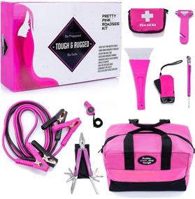 img 4 attached to 🛣️ Комплект "Симпатичный розовый на дороге" - неотъемлемая аварийная снаряжение для девочек-подростков и женщин - Легкая сумка с розовыми аккумуляторными кабелями, аптечкой и инструментами - Включена пятилетняя гарантия