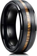 🌲 king will nature 8mm black/silver tungsten ring - men's wood inlay wedding band, matte brushed finish, tungsten carbide logo