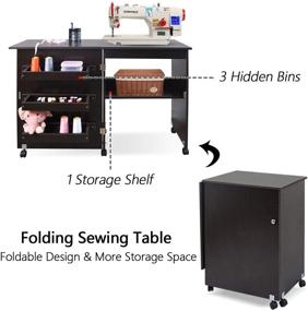 img 2 attached to 🧵 charaHOME Folding Sewing Table: Portable Multifunctional Sewing Machine Cart with Storage Shelves and Lockable Casters