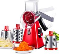 🔴 dld multifunctional 3-in-1 round manual vegetable cutter slicer kitchen accessories - potato cheese garlic grater, red logo