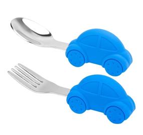 img 4 attached to 🍽️ Easy Grip Toddler Spoon and Fork Set for Self Feeding – Perfect Learning Utensils for Babies and Children 12 Months+, (Car Design)