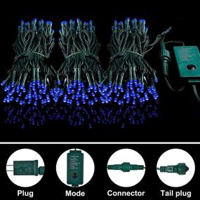 img 1 attached to 🎄 300-Count Blue LED Green Wire Christmas String Lights, 108.6 FT, 8 Modes for Indoor & Outdoor Party, Home, Patio, Lawn, Garden – Holiday Decoration