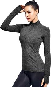 img 2 attached to Women's Long Sleeve Workout Tops with Quarter Zip - Running Pullover, 1/4 Zip