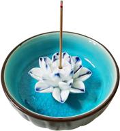 🌸 ceramic lotus incense holder: handicraft stick burner tray for home decor, spa, meditation - light blue 4.53 logo