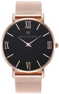 🕰️ stella women's rose gold roman numeral watch with black face and metal mesh strap by wristology - boyfriend style ladies fashion logo