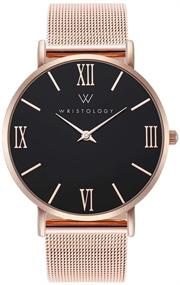 img 4 attached to 🕰️ Stella Women's Rose Gold Roman Numeral Watch with Black Face and Metal Mesh Strap by WRISTOLOGY - Boyfriend Style Ladies Fashion