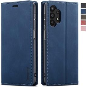 img 4 attached to 📱 Blue Samsung Galaxy A32 5G Wallet Case - RFID Blocking, Magnetic Closure, Kickstand, Card Holder, Genuine Leather Flip Case