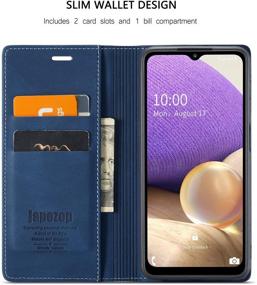 img 3 attached to 📱 Blue Samsung Galaxy A32 5G Wallet Case - RFID Blocking, Magnetic Closure, Kickstand, Card Holder, Genuine Leather Flip Case