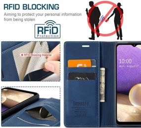 img 2 attached to 📱 Blue Samsung Galaxy A32 5G Wallet Case - RFID Blocking, Magnetic Closure, Kickstand, Card Holder, Genuine Leather Flip Case