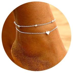 img 4 attached to 💖 Милый бусинный браслет со сердечком: Стильные золотые и серебряные браслеты на щиколотку для женщин и девочек-подростков, модная ножная цепочка для пляжа