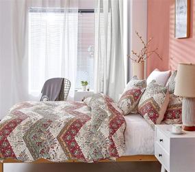 img 3 attached to Bohemian Quilted Bedspread - Rustic Cranberry and Sage Chevron Floral Lightweight Coverlet Set with Scalloped Edges - Multi-Colored Orange, Red, Green & Ivory White Background - Twin Size - 2-Pieces