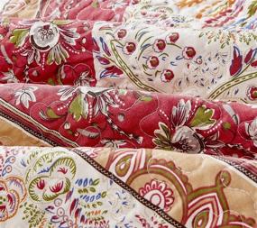 img 1 attached to Bohemian Quilted Bedspread - Rustic Cranberry and Sage Chevron Floral Lightweight Coverlet Set with Scalloped Edges - Multi-Colored Orange, Red, Green & Ivory White Background - Twin Size - 2-Pieces