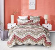 bohemian quilted bedspread - rustic cranberry and sage chevron floral lightweight coverlet set with scalloped edges - multi-colored orange, red, green & ivory white background - twin size - 2-pieces logo