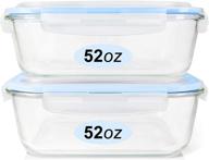 premium glass food storage containers set - large size with bpa-free locking lids for 100% leak proof storage - freezer to oven safe - (2 pack, 52oz) логотип