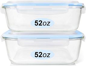 img 4 attached to Premium Glass Food Storage Containers Set - Large Size with BPA-free Locking Lids for 100% Leak Proof Storage - Freezer to Oven Safe - (2 Pack, 52oz)