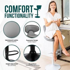 img 2 attached to 🪑 WeSeat Adjustable Bar Stools - Set of 2, Grey - Perfect for Home Kitchen, Bar, Café & More - Polished Black Swivel Base, Grade 1 Gas Lift - Height Adjustable (32-41 inches)