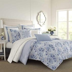 img 4 attached to 🛏️ Ultra Soft All Season Reversible Stylish Bedspread - Laura Ashley Mila Collection Comforter Set with Matching Sham(s), King Size, Blue