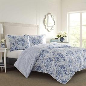 img 3 attached to 🛏️ Ultra Soft All Season Reversible Stylish Bedspread - Laura Ashley Mila Collection Comforter Set with Matching Sham(s), King Size, Blue