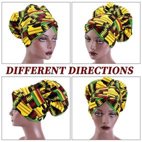 img 1 attached to 👩 Ultimate Hair Care: 4 Pcs African Print Silk Bonnet Sleep Caps for Women with Braids, Long Curly, and Natural Hair