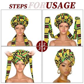 img 2 attached to 👩 Ultimate Hair Care: 4 Pcs African Print Silk Bonnet Sleep Caps for Women with Braids, Long Curly, and Natural Hair