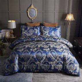 img 4 attached to 🛏️ Raytrue-X King Comforter Set | Silk Blanket | All-Season Bed Comforter | King Size | Royal Blue Bedspread | Jacquard Quilt | Soft Microfiber Bedding Sets | Matching 2 Pillow Shams | 104x90 inches