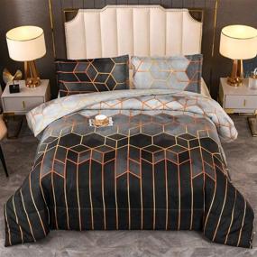 img 4 attached to 🛏️ King Size Grey Black Marble Geometric Comforter Set (102”x90”) - Soft Microfiber Bedding with 2 Pillowcases