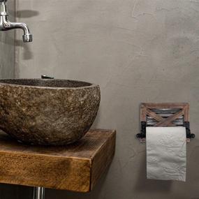 img 2 attached to 🚽 Autumn Alley Farmhouse Toilet Paper Holder: Rustic Country Decor with Industrial Touch - Warm Brown Wood, Corrugated Galvanized Metal & Black Metal - Add Rustic Charm to Your Bathroom!