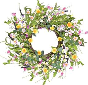 img 4 attached to Decorate Your Home with a Stunning 20Inch Artificial Daisy Flower Wreath - Vibrant Spring Floral Wreath for Front Door & Home Decor