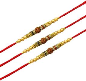 img 1 attached to IndiaBigShop Golden Rakhee with Stone for Brother - Set of 3 🎁 | Rakhi for Bhaiya | Raksha Bandhan Gift | Varying Colors and Multi Designs