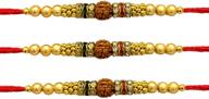 indiabigshop golden rakhee with stone for brother - set of 3 🎁 | rakhi for bhaiya | raksha bandhan gift | varying colors and multi designs logo