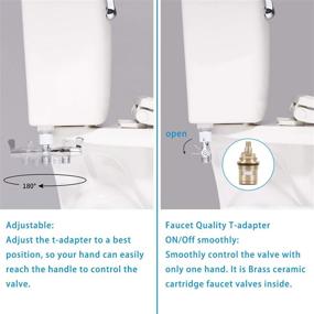 img 1 attached to 🚽 Hibbent Metal Bidet T-adapter with Shut-off Valve, Tool-free Installation by Hand Tighten Nut, No Leaking Design, 3-way Toilet Tee Connector Diverter Valve - Polished Chrome for Bidet Attachment