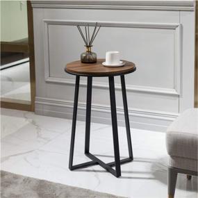 img 1 attached to 🪑 Modern Round End Table, Dorriss Small Walnut Color MDF Top with Sturdy Black Metal Frame, Tall Bedside Table for Bedroom, Coffee Tea Side Table for Living Room (Walnut+Black)