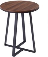 🪑 modern round end table, dorriss small walnut color mdf top with sturdy black metal frame, tall bedside table for bedroom, coffee tea side table for living room (walnut+black) logo