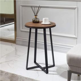 img 3 attached to 🪑 Modern Round End Table, Dorriss Small Walnut Color MDF Top with Sturdy Black Metal Frame, Tall Bedside Table for Bedroom, Coffee Tea Side Table for Living Room (Walnut+Black)