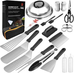 img 4 attached to 🔥 Complete HYKAS BBQ Grill Accessories Set with Stainless Steel Tools and Storage Bag for Outdoor BBQ Camping