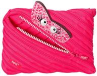 🎒 large pink zipit talking monstar pencil case - holds 60 pens, unique one-zipper design! logo