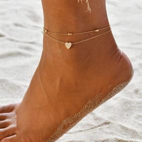 img 4 attached to 💛 Adjustable Gold Alloy Heart Anklet for Teen Girls - Fesciory Beach Layered Ankle Bracelets: Stylish Foot Chain Jewelry