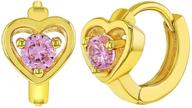 💖 gold plated pink cubic zirconia heart small hoop huggie earrings for young girls & teens 8mm - delightful pink cz tiny heart earrings for little girls - ideal valentine's day gift logo