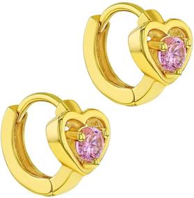 img 3 attached to 💖 Gold Plated Pink Cubic Zirconia Heart Small Hoop Huggie Earrings for Young Girls & Teens 8mm - Delightful Pink CZ Tiny Heart Earrings for Little Girls - Ideal Valentine's Day Gift