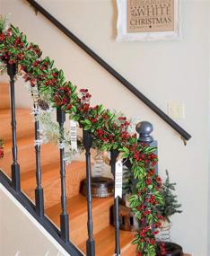 img 2 attached to 🎄 5.83 FT Artificial Red Berry Christmas Garland with Pine Cone Garland and Berries - Indoor Outdoor Garden Gate Home Decor for Winter Holiday and New Year Celebration