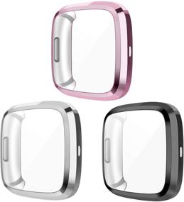 img 4 attached to 📱 Wepro 3-Pack мягких чехлов с пластиковым бампером для смарт-часов Fitbit Versa 2 - черный/серебро/розовый, защита от ударов, замена защитной оболочки.