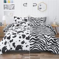 stylish and versatile phantasim cow print & zebra-stripe comforter set – queen size, black & white reversible 3 piece bedding set with 2 pillowcases logo