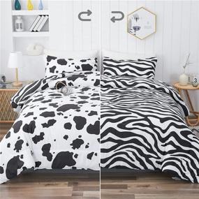 img 4 attached to Stylish and Versatile PHANTASIM Cow Print & Zebra-Stripe Comforter Set – Queen Size, Black & White Reversible 3 Piece Bedding Set with 2 Pillowcases