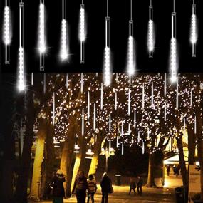 img 4 attached to Aluan Christmas Lights Meteor Shower Rain Lights - 10 Tubes, 240 LEDs, 12 Inch Waterproof Plug-In Falling Rain Fairy String Lights for Halloween, Christmas, Holiday, Party, Home, Patio, Outdoor Decoration in White